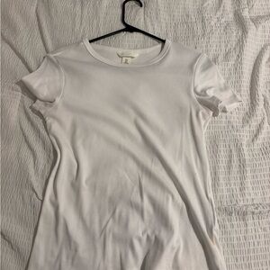 H&M White Ribbed Short Sleeve Crewneck Tee